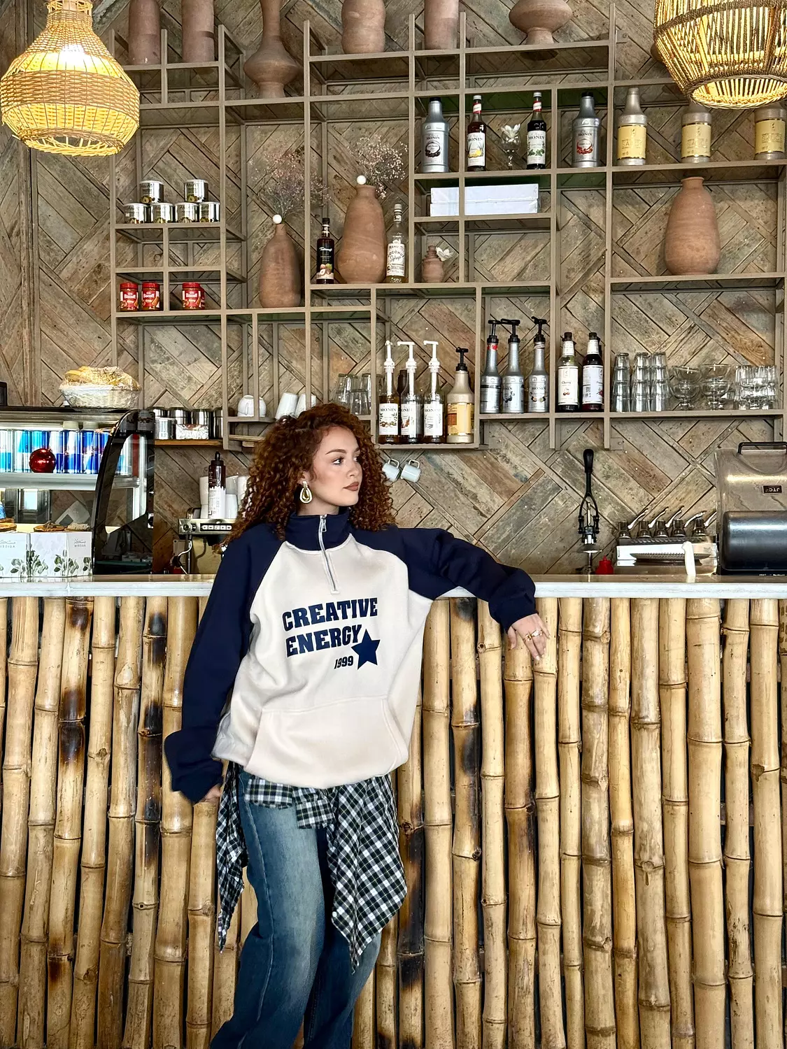 Half Zip Up Oversized Hoodie- Sleeve Tee  2