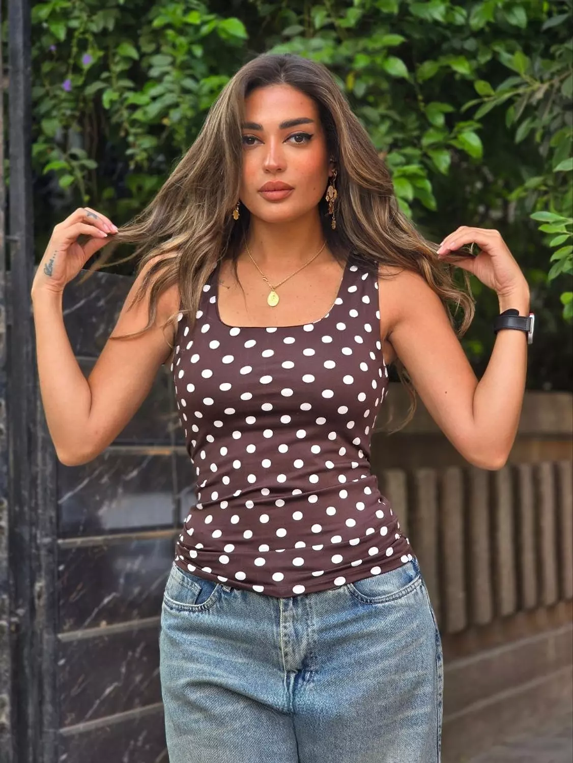Brown polka tops image