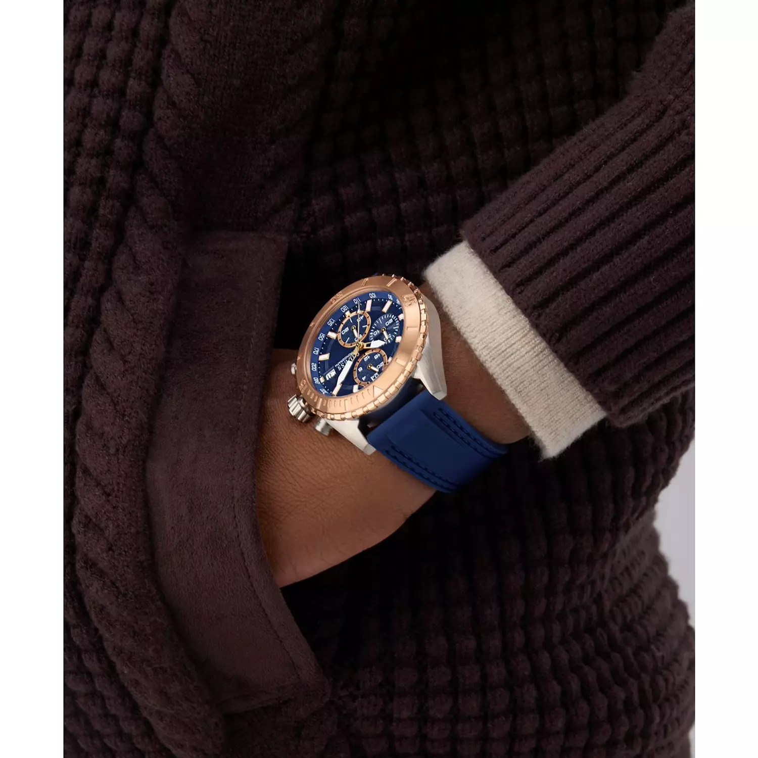 GUESS Mens Blue 2-Tone Chronograph Watch BLUE Silicone Strap GW0967G4 5