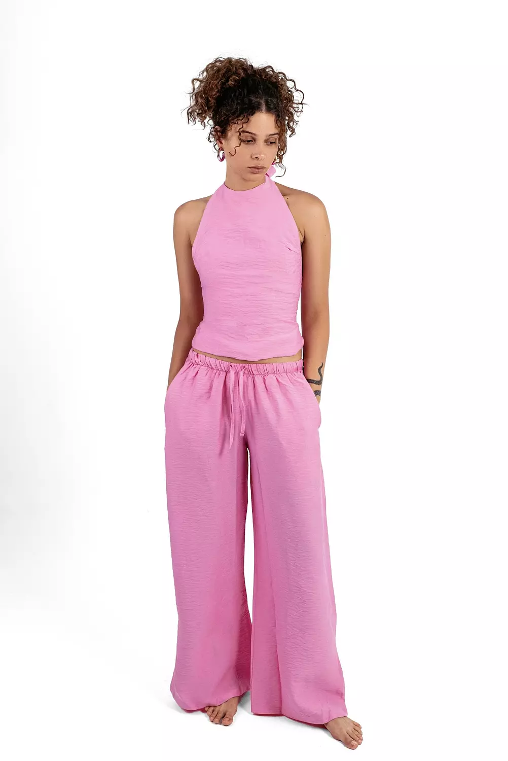 pink berry backless linen set  image
