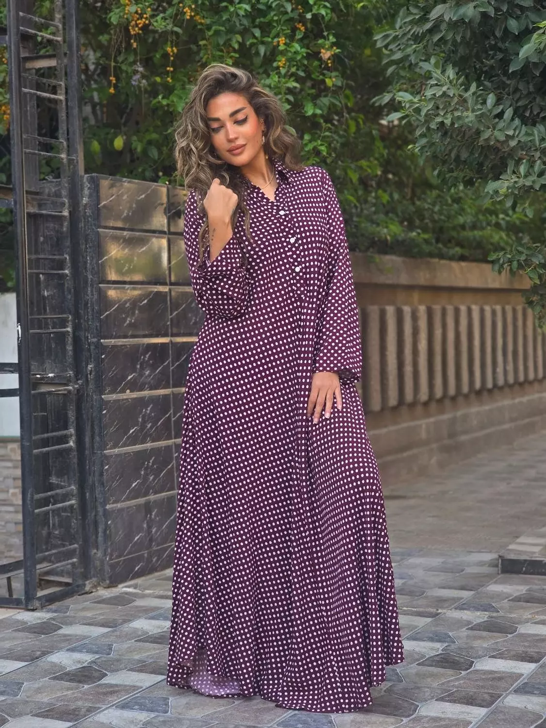 Burgundy maxi polka dress 6
