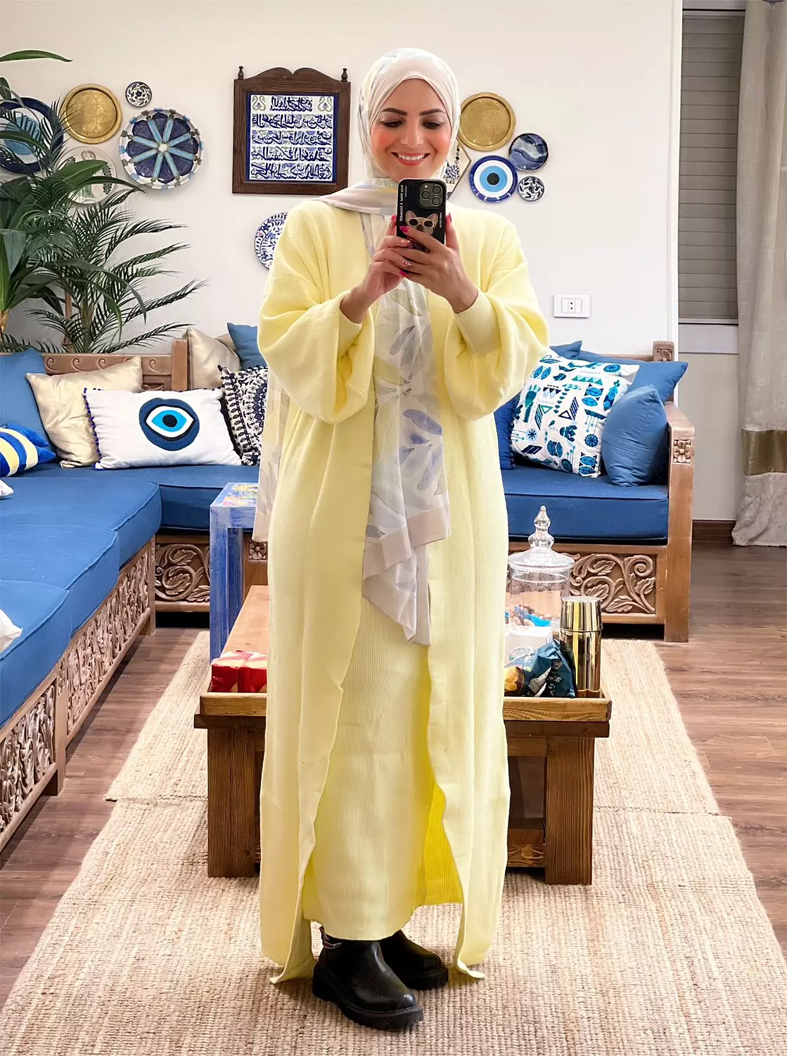 Knitted High-cool Plain Basic Dress - Yellow image