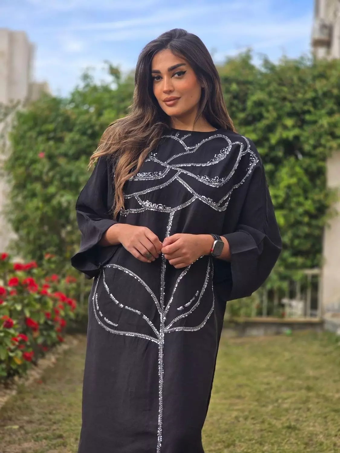 Black floral embroidered dress 3