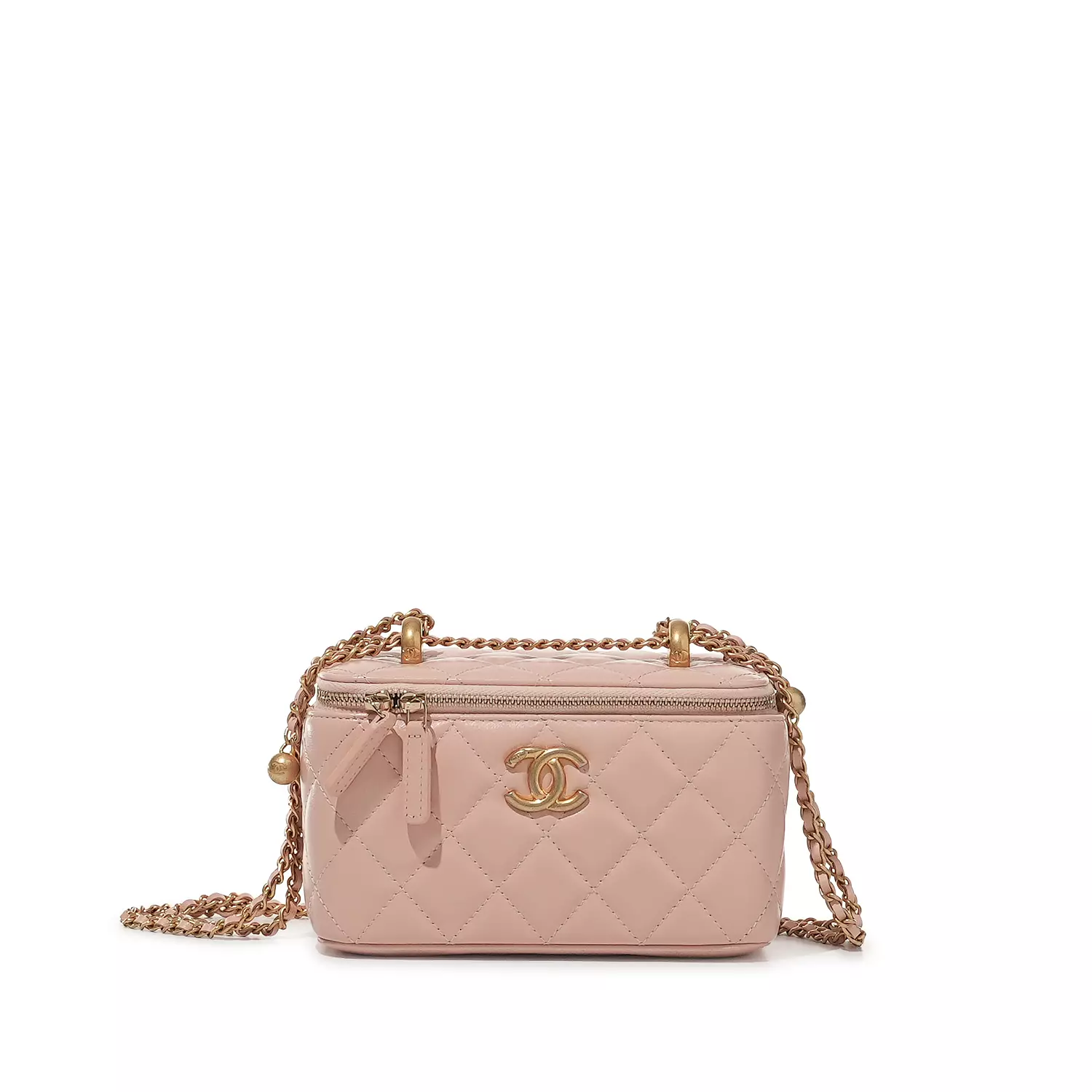 Chanel Pink Quilted Lambskin Long Vanity Case with chain.  image