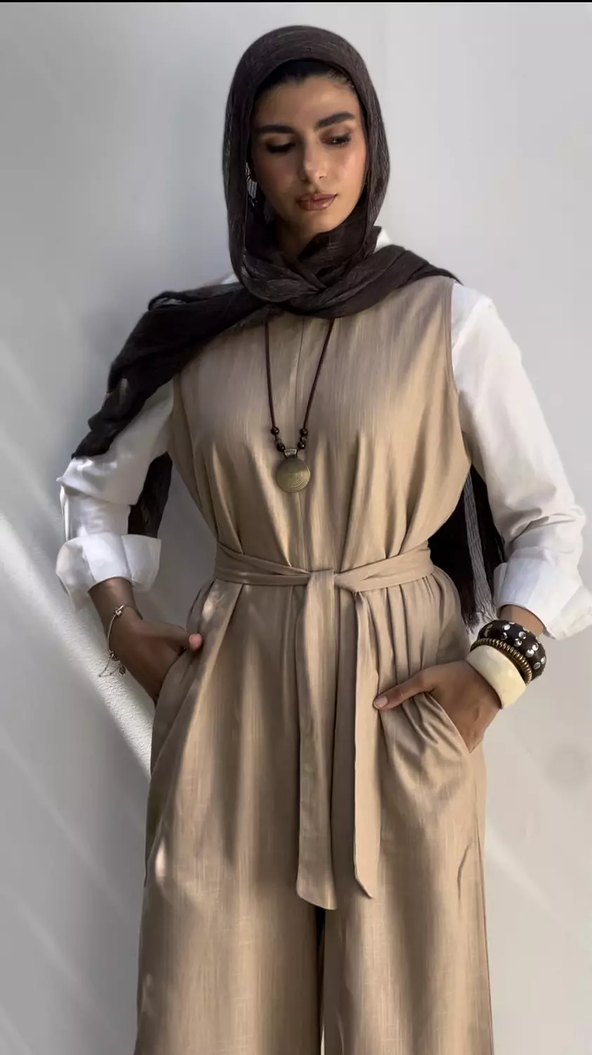 Linen Jumpsuit in Beige 3