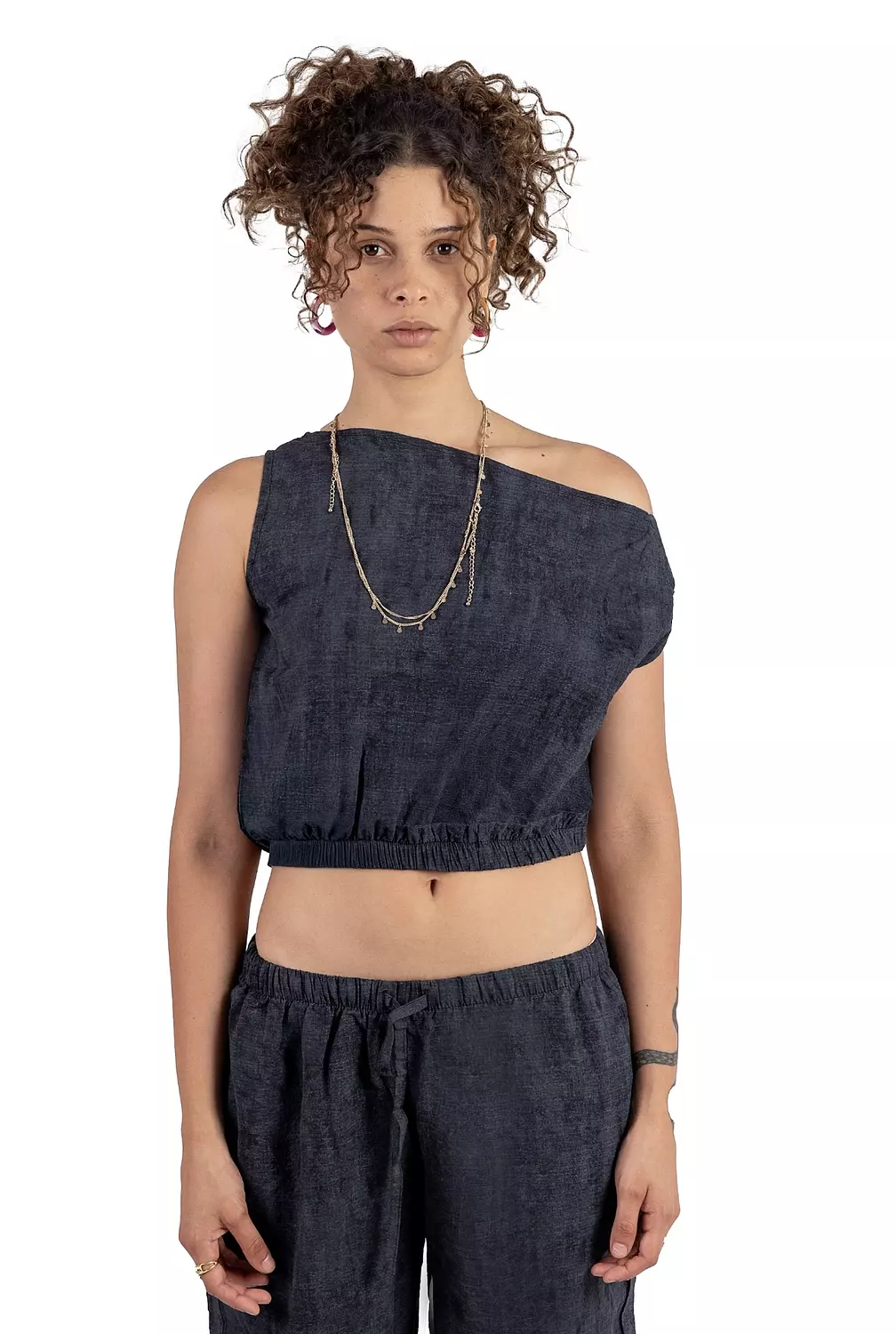 Charcoal Blue Off-shoulder set    1