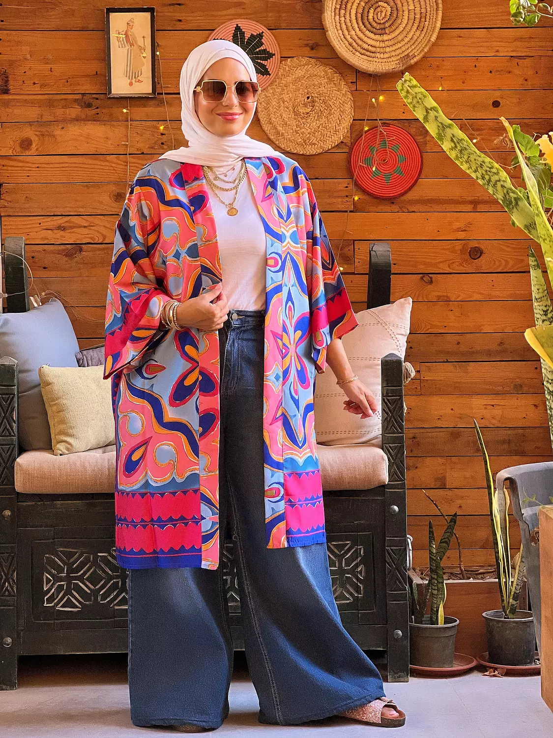 Flower kimono - Blue and Fuchsia  2