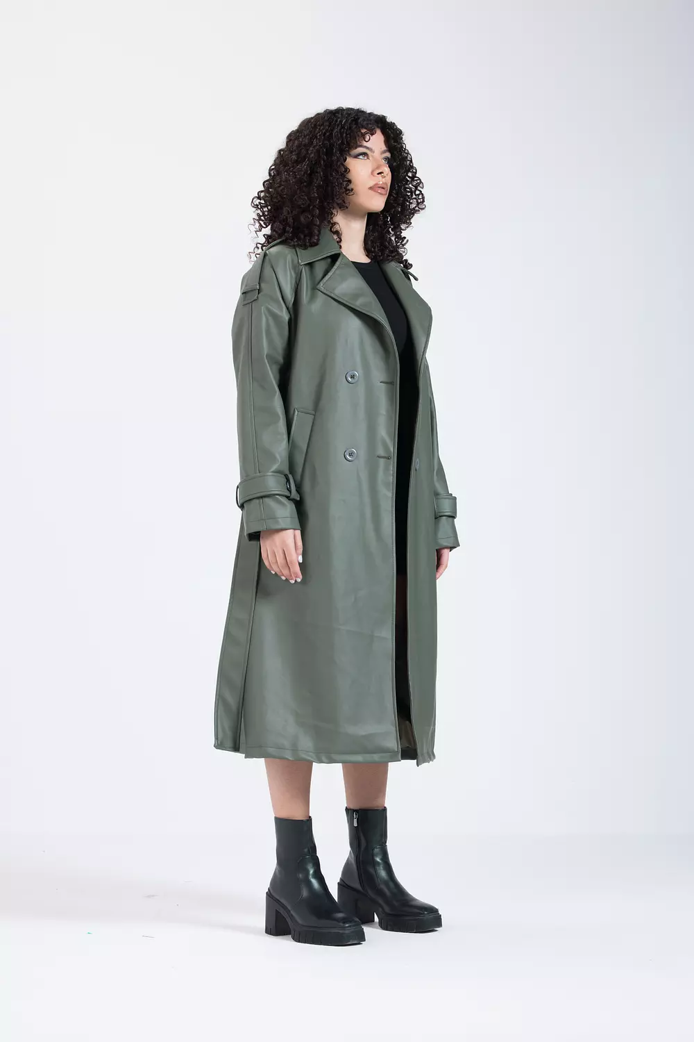 Olive Green Leather Coat 2