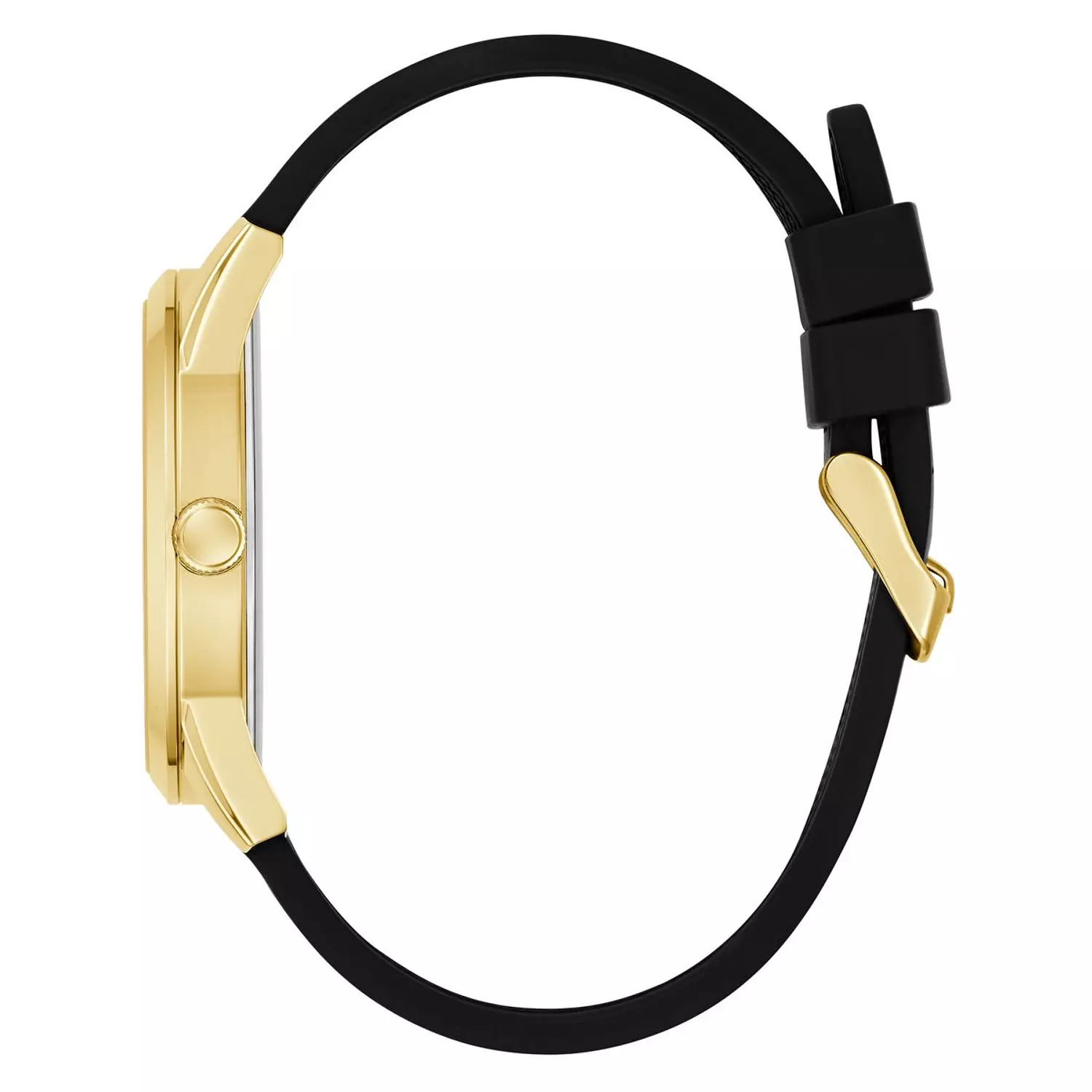 GUESS CLARK Mens Black Gold Tone Multi-function Watch Black Silicone Smooth Strap 1