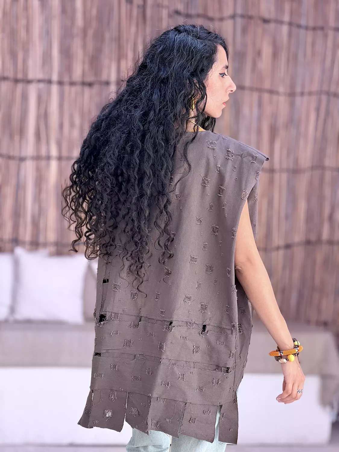 Hippie patch vest in olive 2
