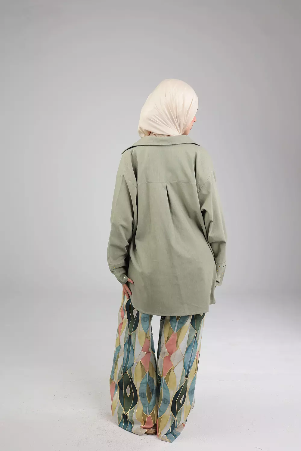 Olive studded linen shirt 2