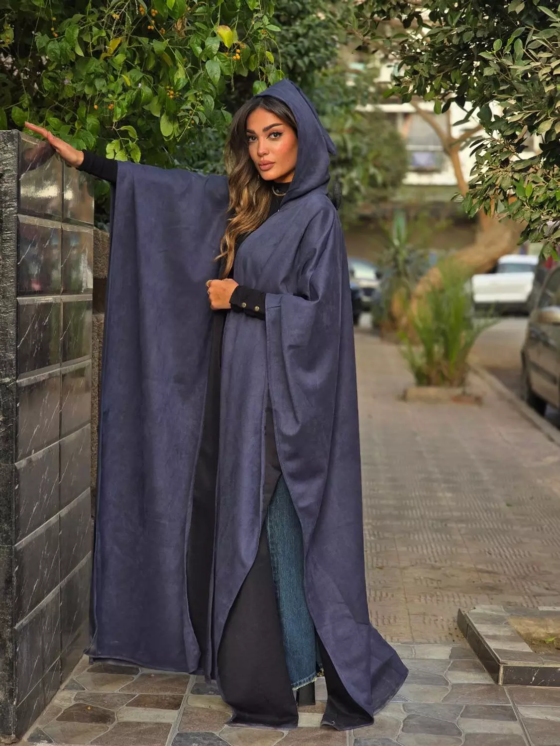 Navy Blue Moroccan style suede kaftan 5