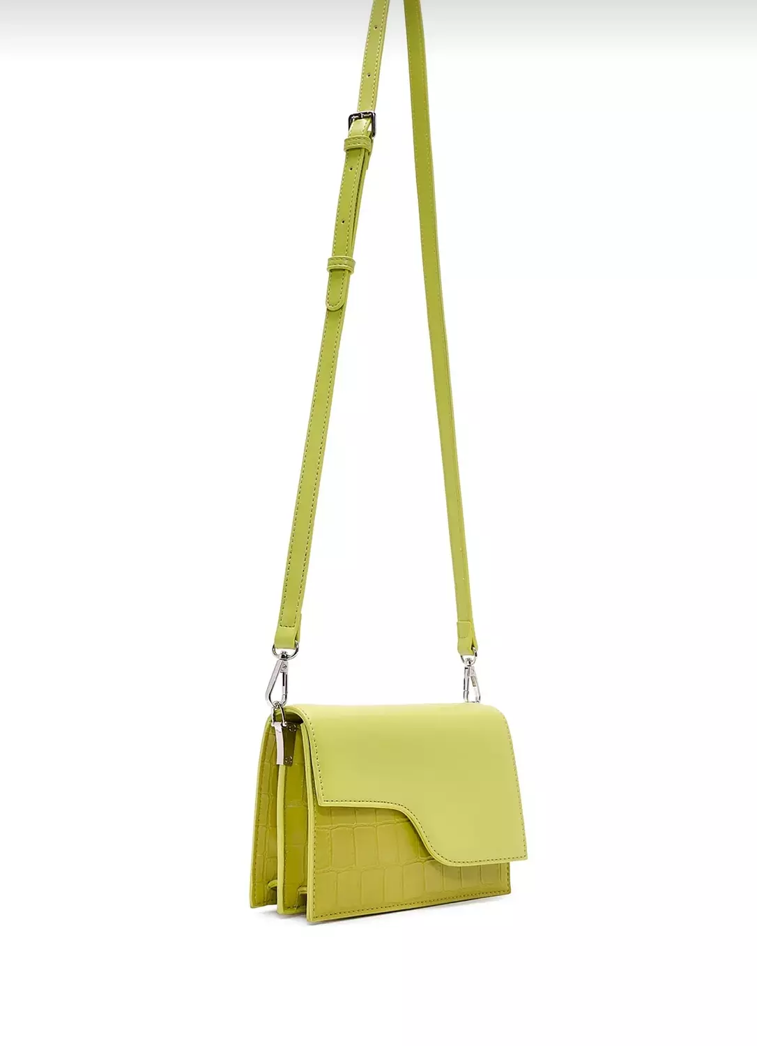 Lime Green Asymmetrical Flap Bag with Braided Rope Handle 3