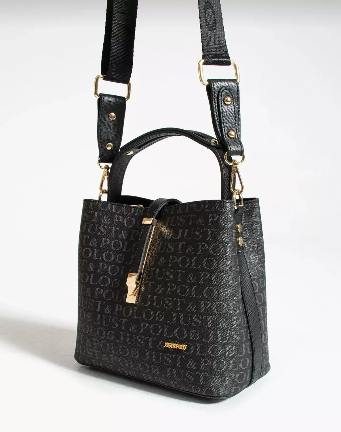 Elegant Black Shoulder Bag from Just Polo with Gold Accents hover image