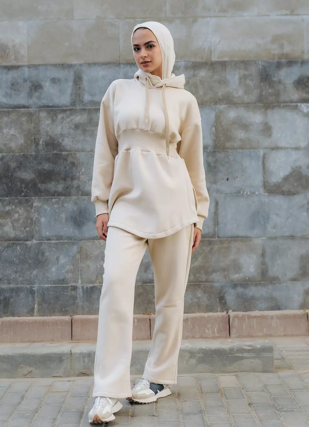 Waisted Hoodie set - Beige image