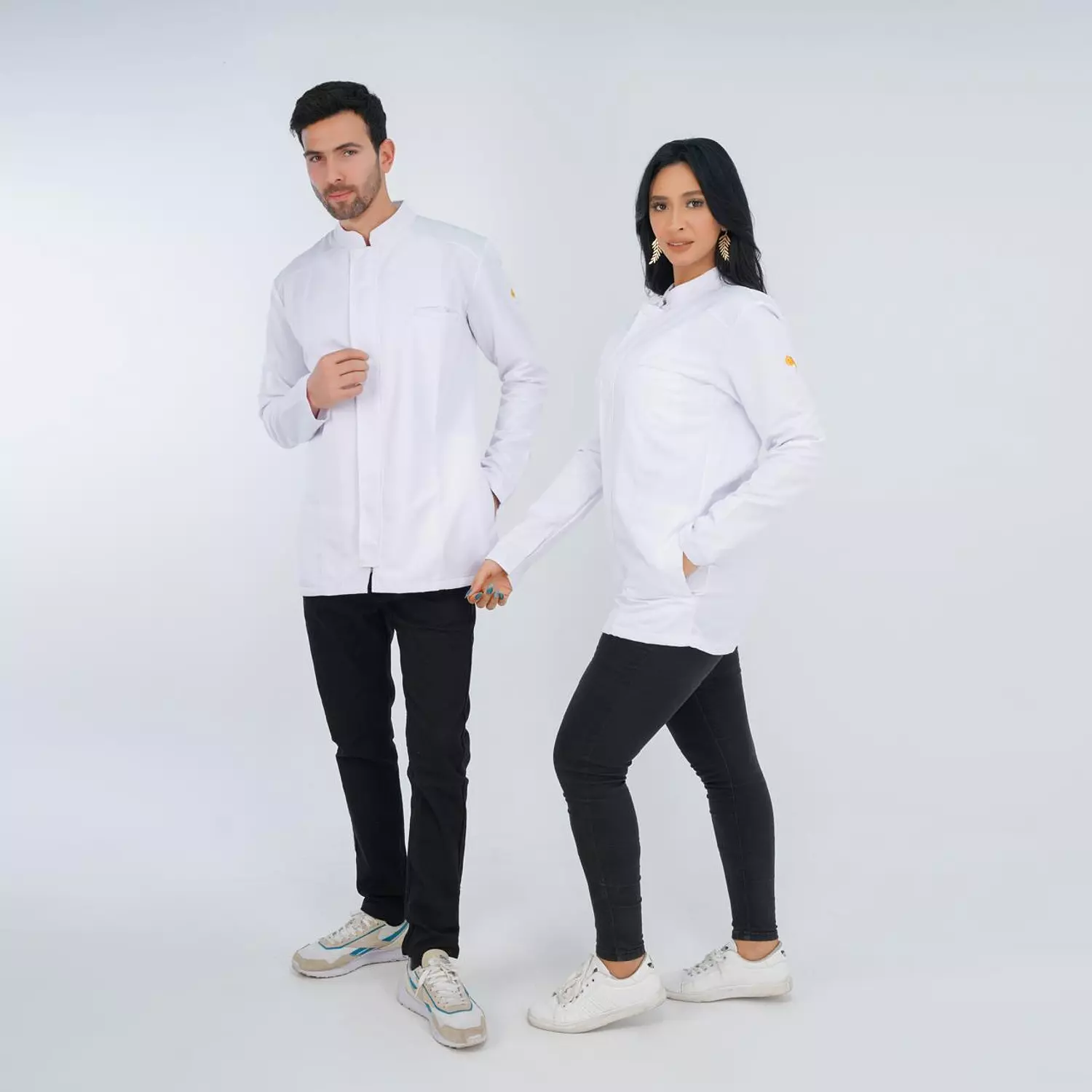 White Half Collar Lab Coat with Zipper 6