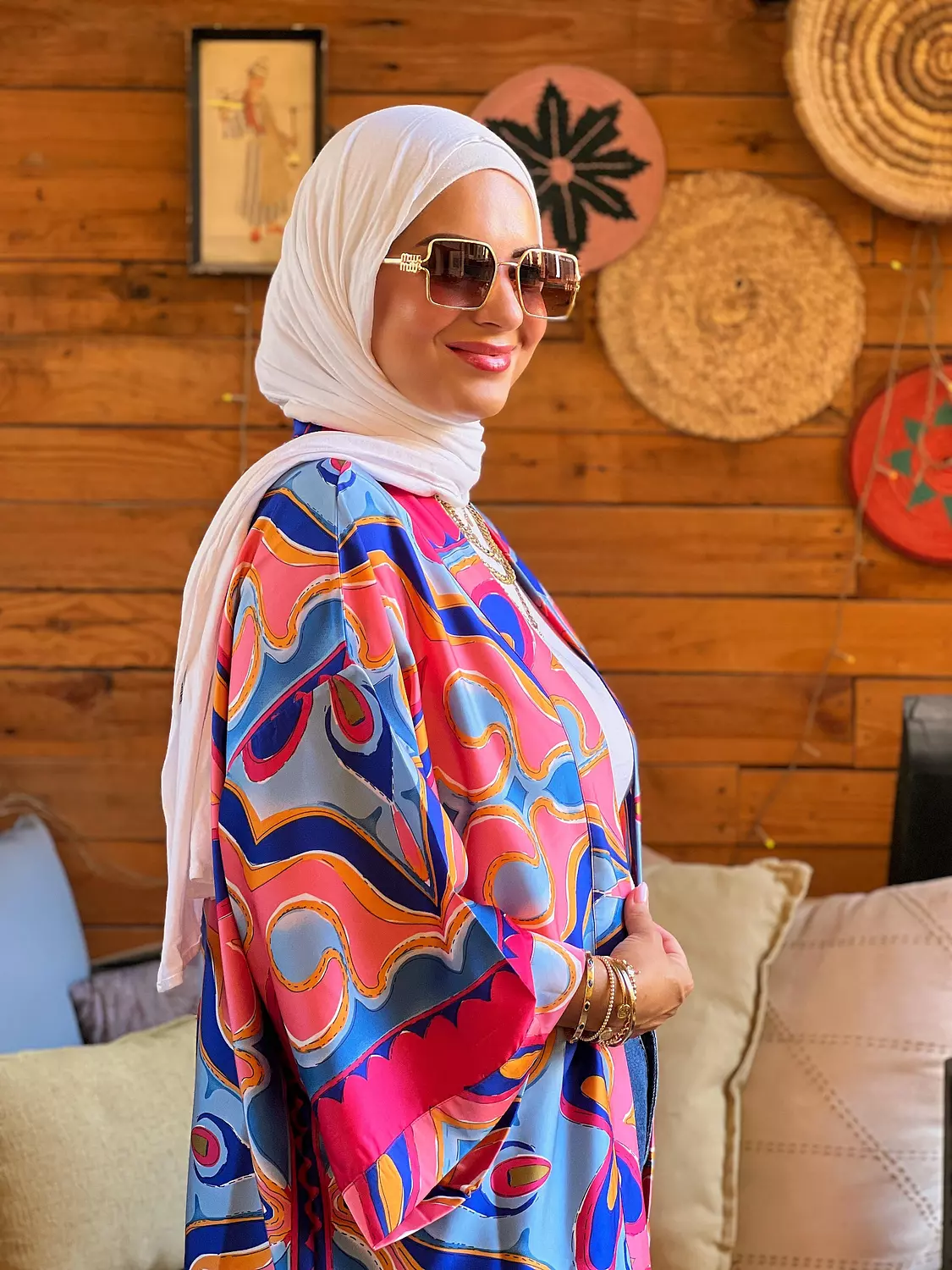 Flower kimono - Blue and Fuchsia  hover image