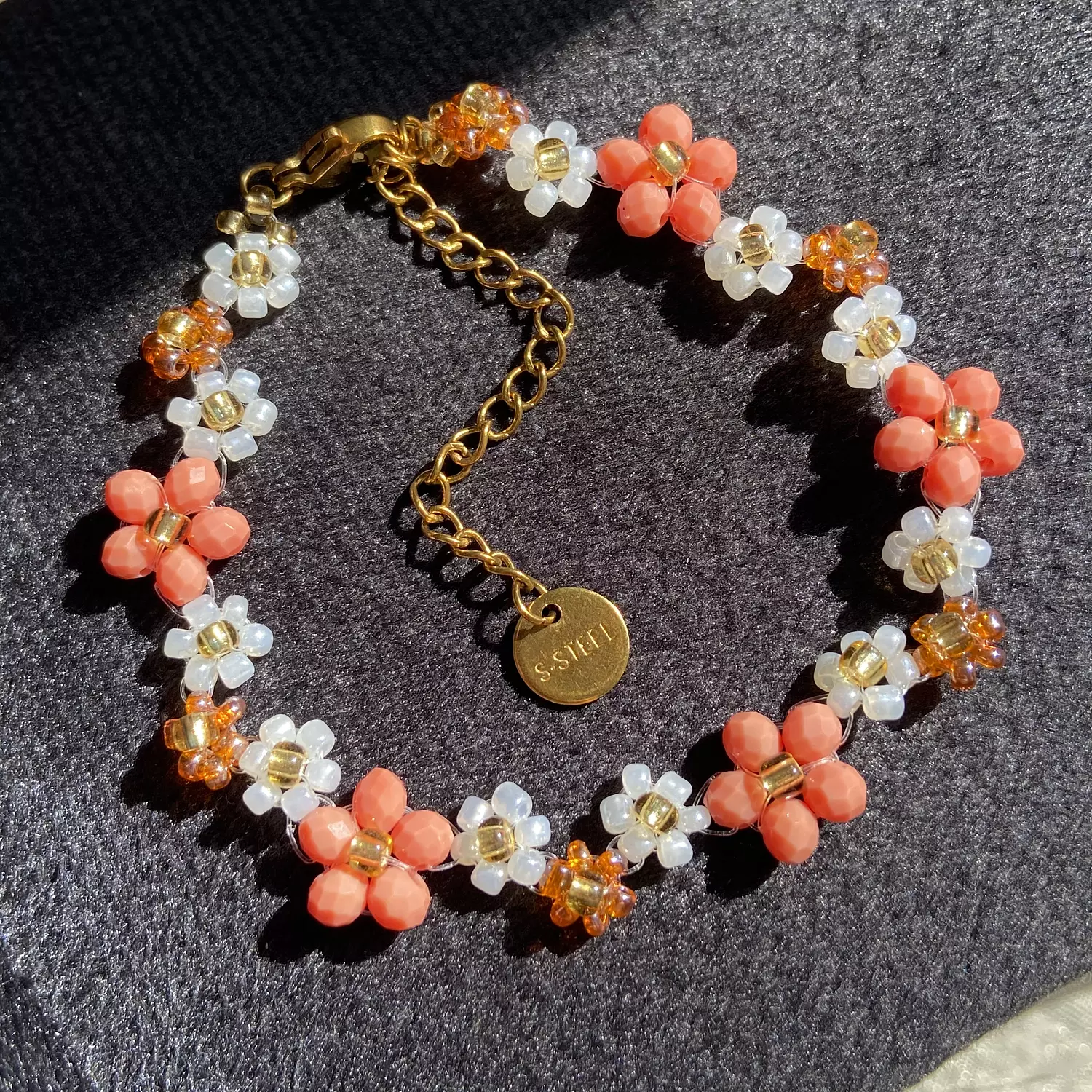 Zig zag crystal flowers coral shades and white 🤍 image