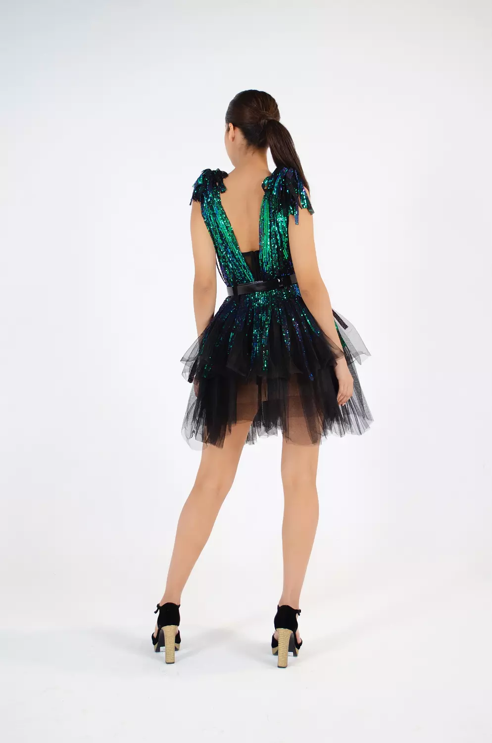 Lavish Blue-Green Sequin Dress 3