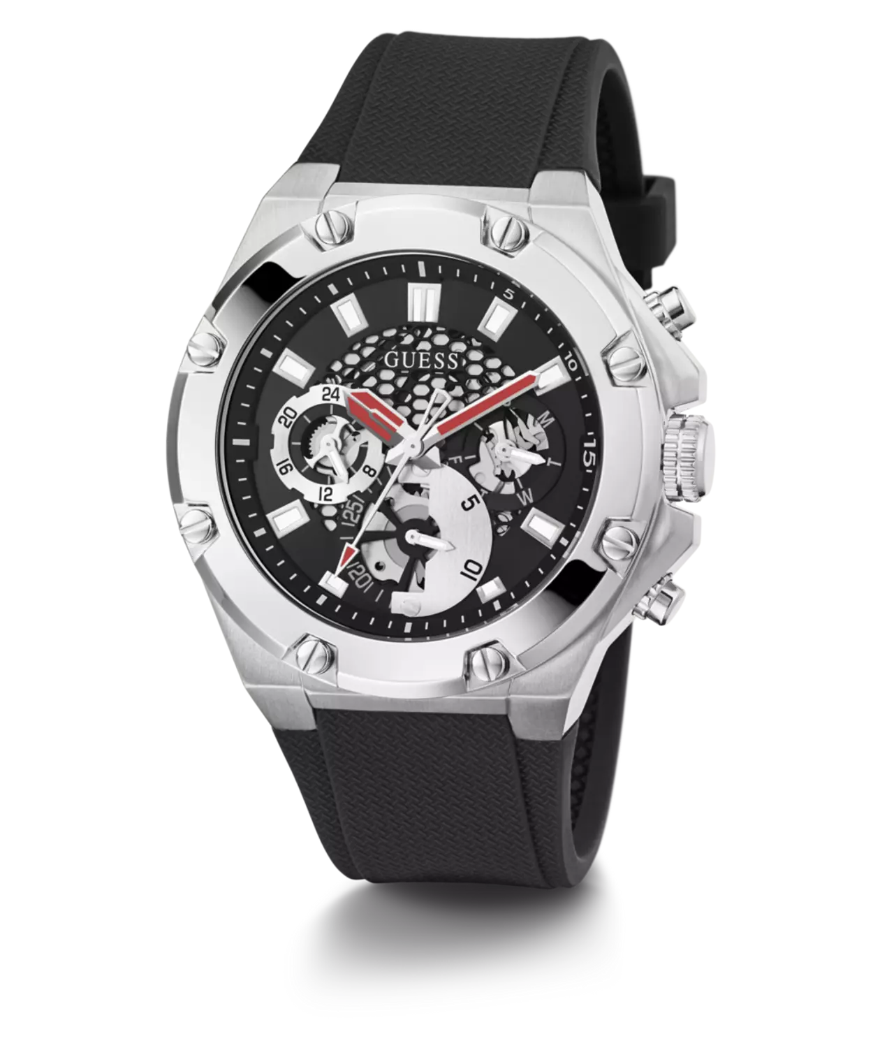 GUESS GW0334G1 Men's  Watch Silver Tone Silicone Strap 3