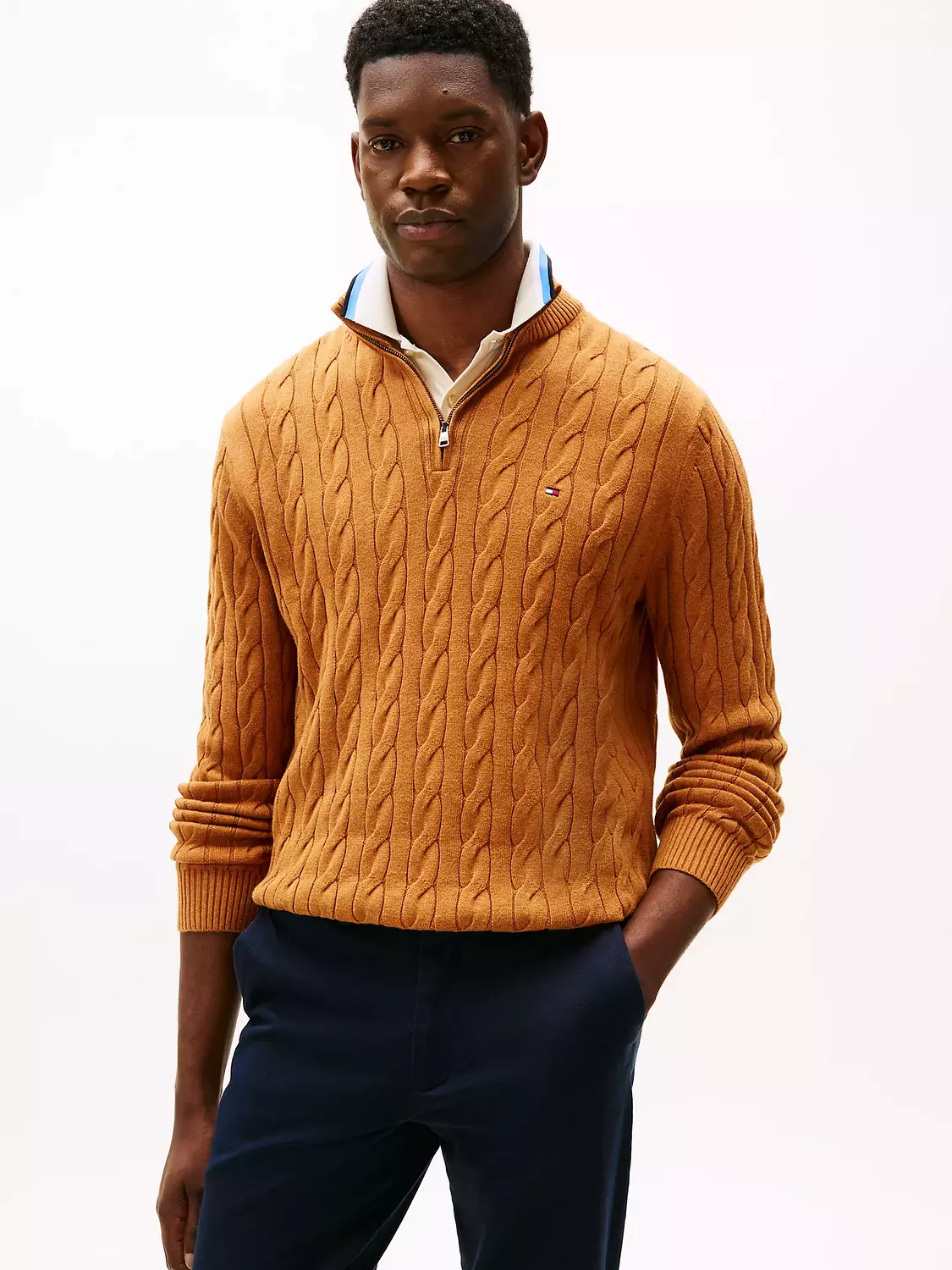 Cable Knit Mockneck Quarter-Zip Sweater 2