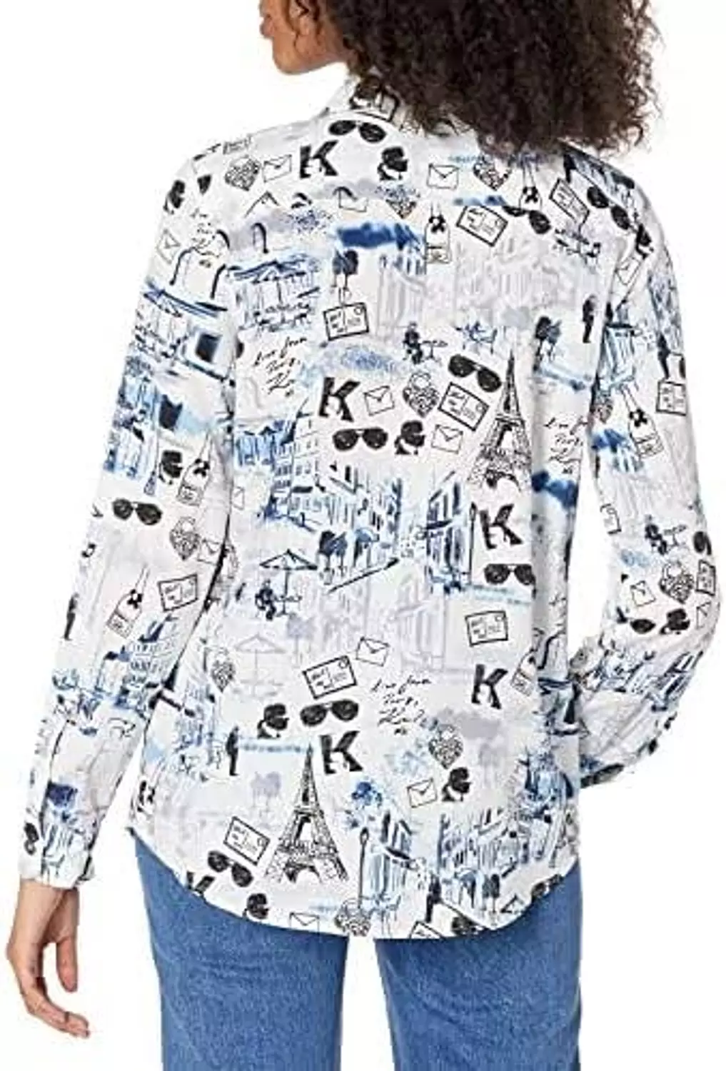 Karl Lagerfeld Paris Women’s Sketch Print Shirt – Blue & Black hover image