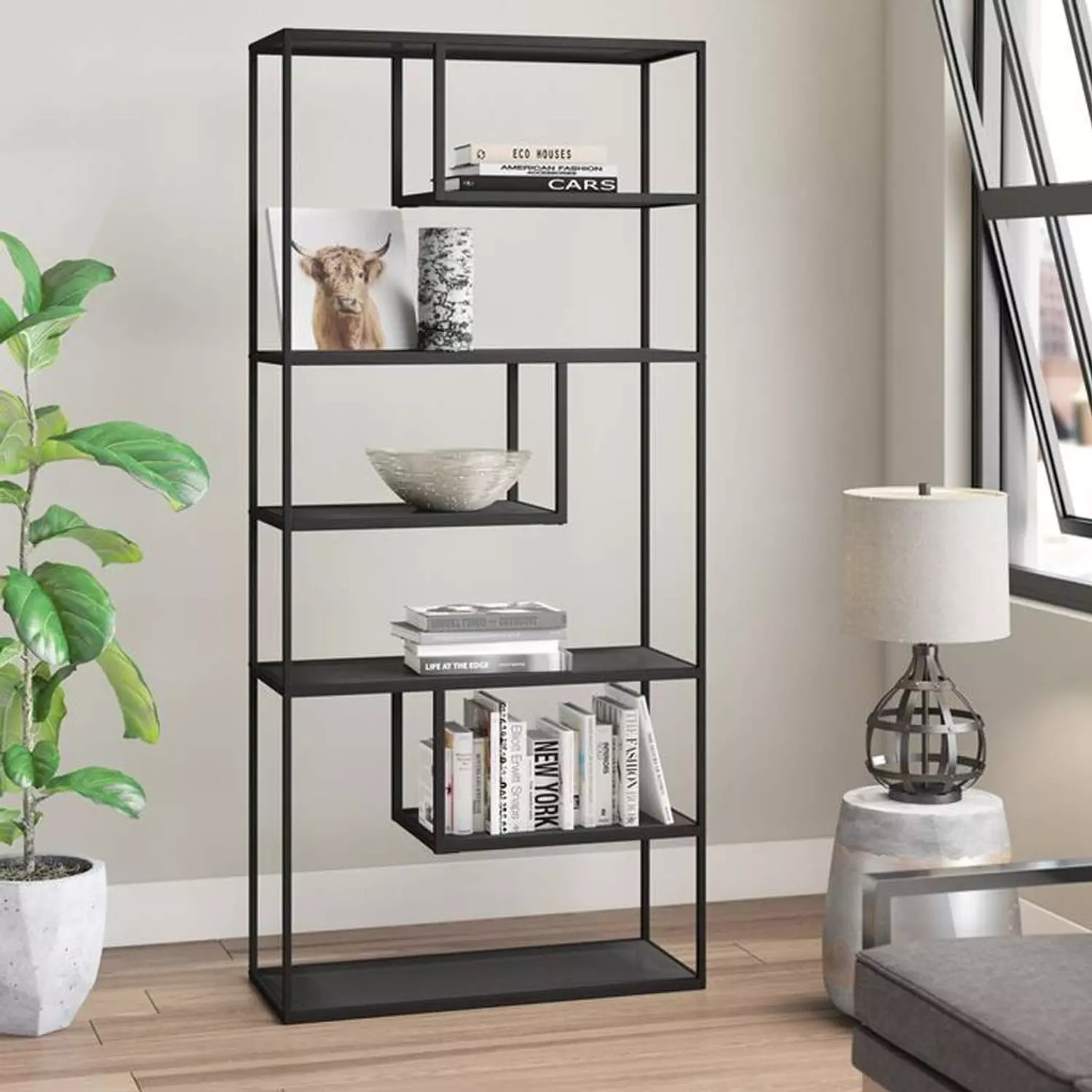 Steel and Glass Display Unit Black - 85x185x35 cm