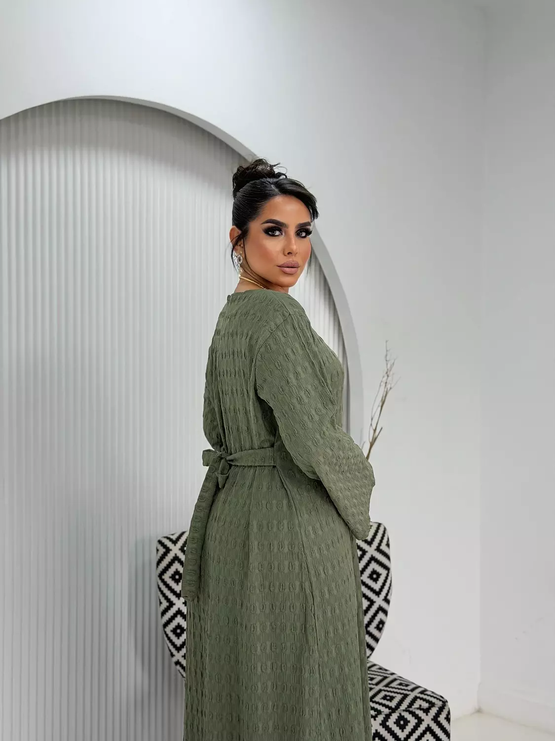 Allure Textured Dress In Olive image