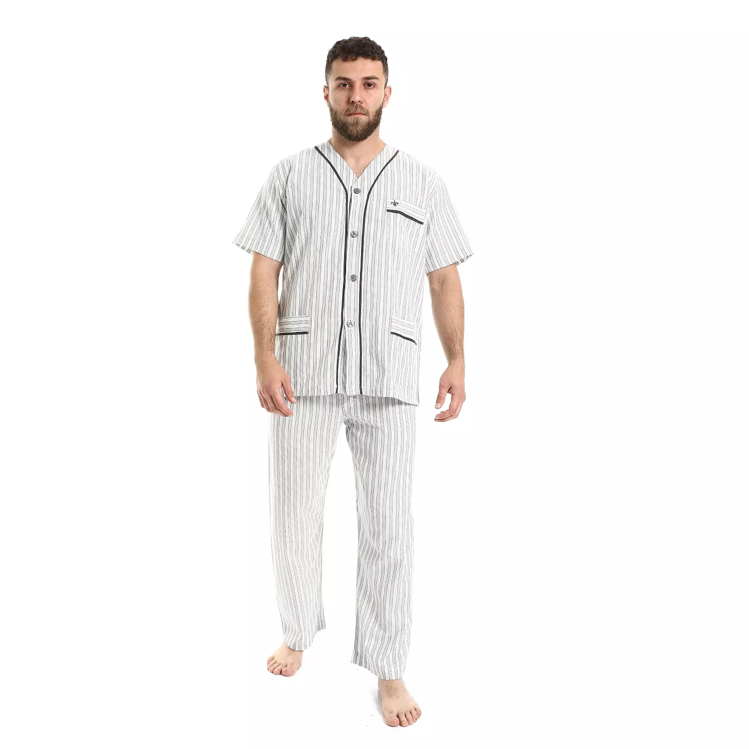 بيجاما رجالي كلاسيك- 2289-ارمادي -ابيض- 2 شريط image
