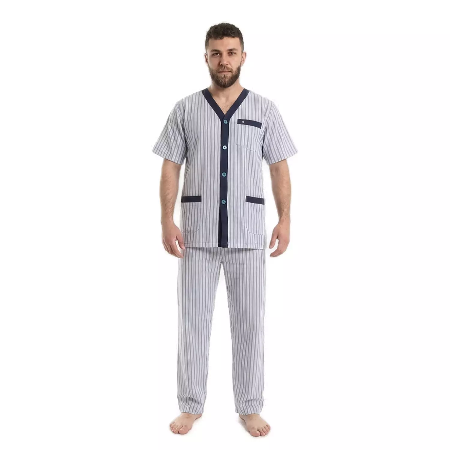 شورتو بيجاما رجالي كلاسيك - 2290 - مقلم شريط ازرق غامق*خطوط سوداء image