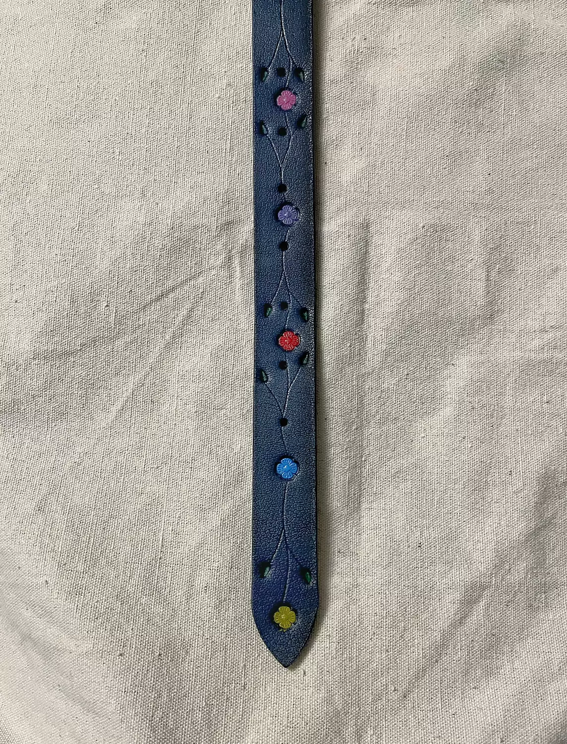 Tooled leather belt - painted flowers branches  8
