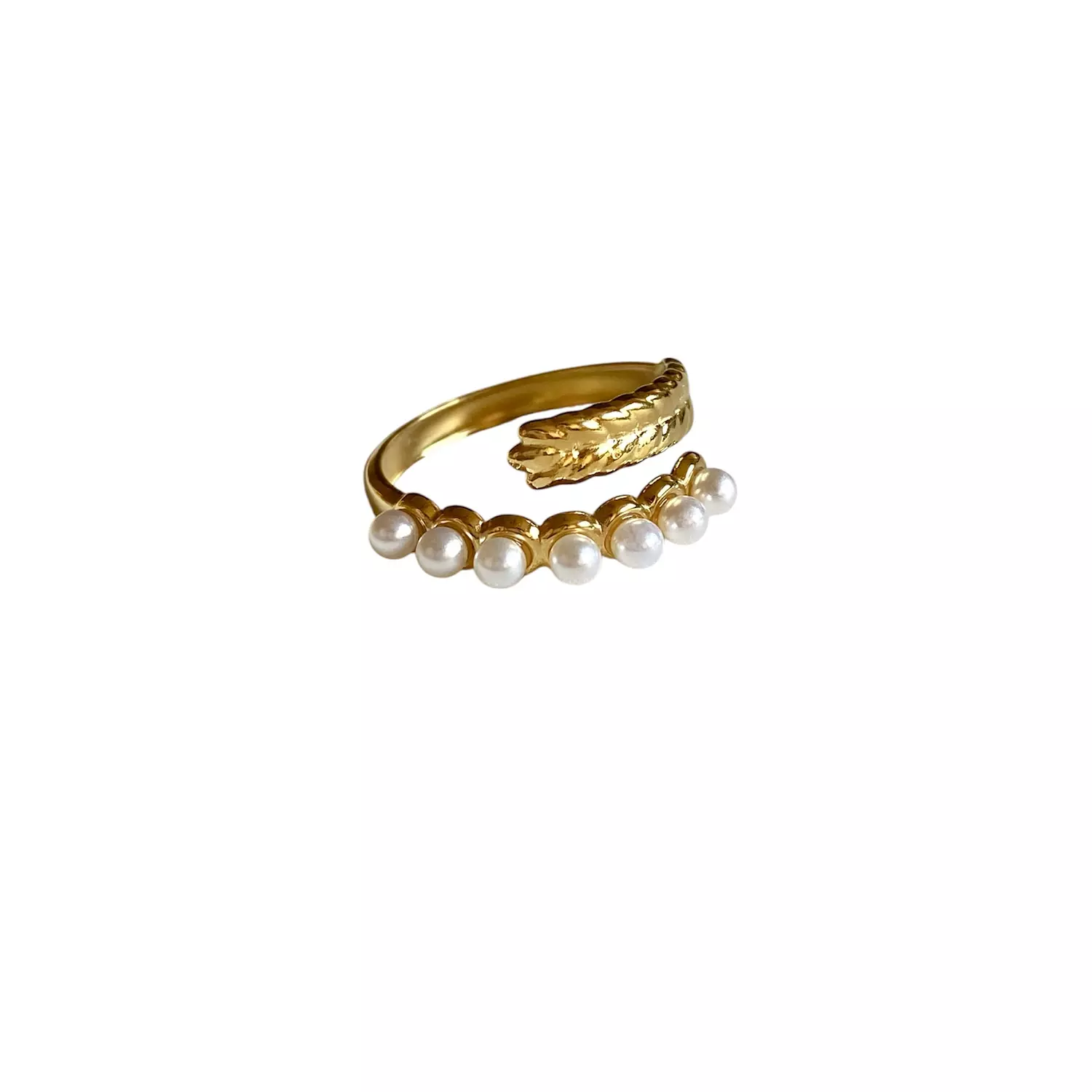 Leaf & Pearl Open stainless steel Ring  image
