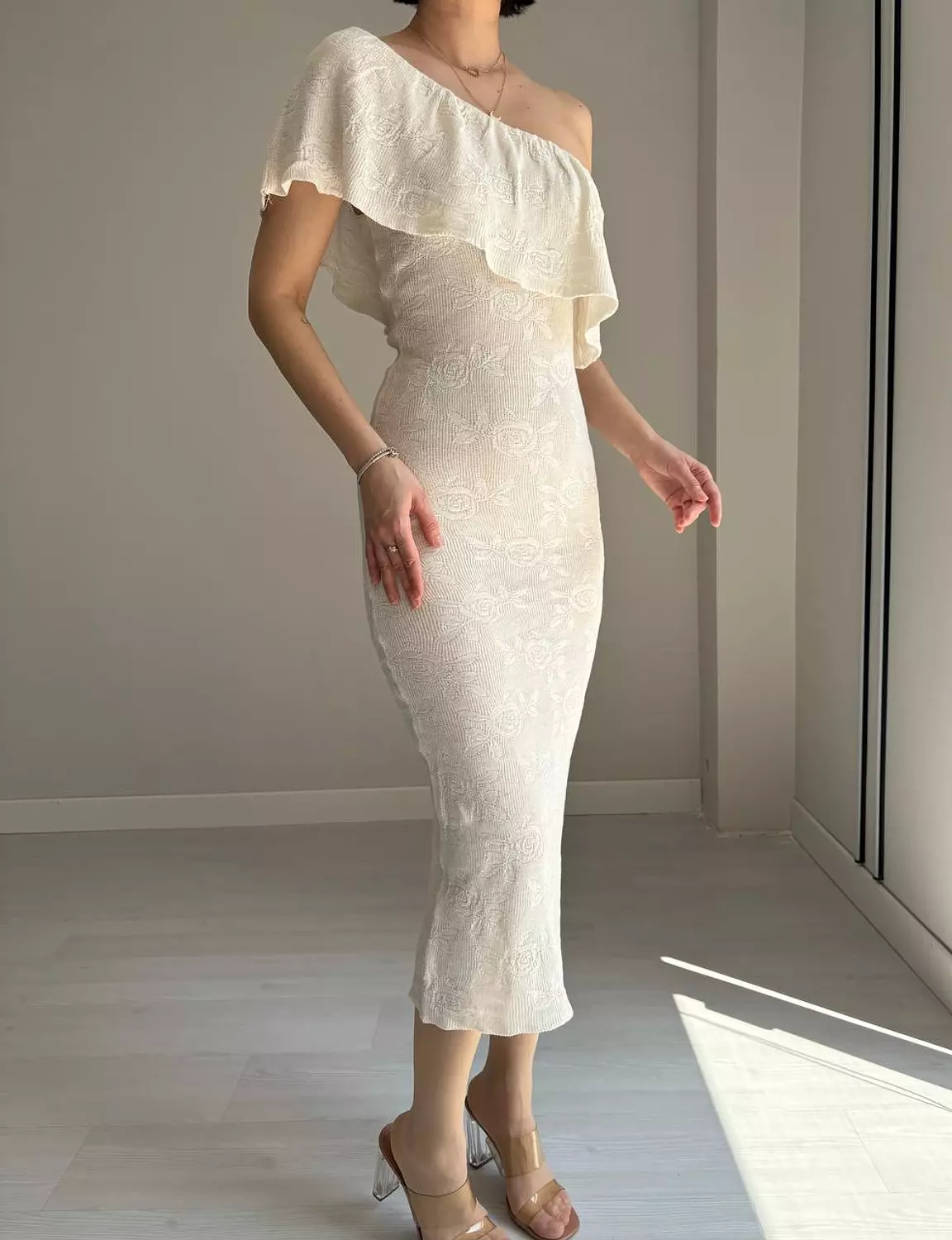 One Shoulder Ruffle Knit Dress hover image