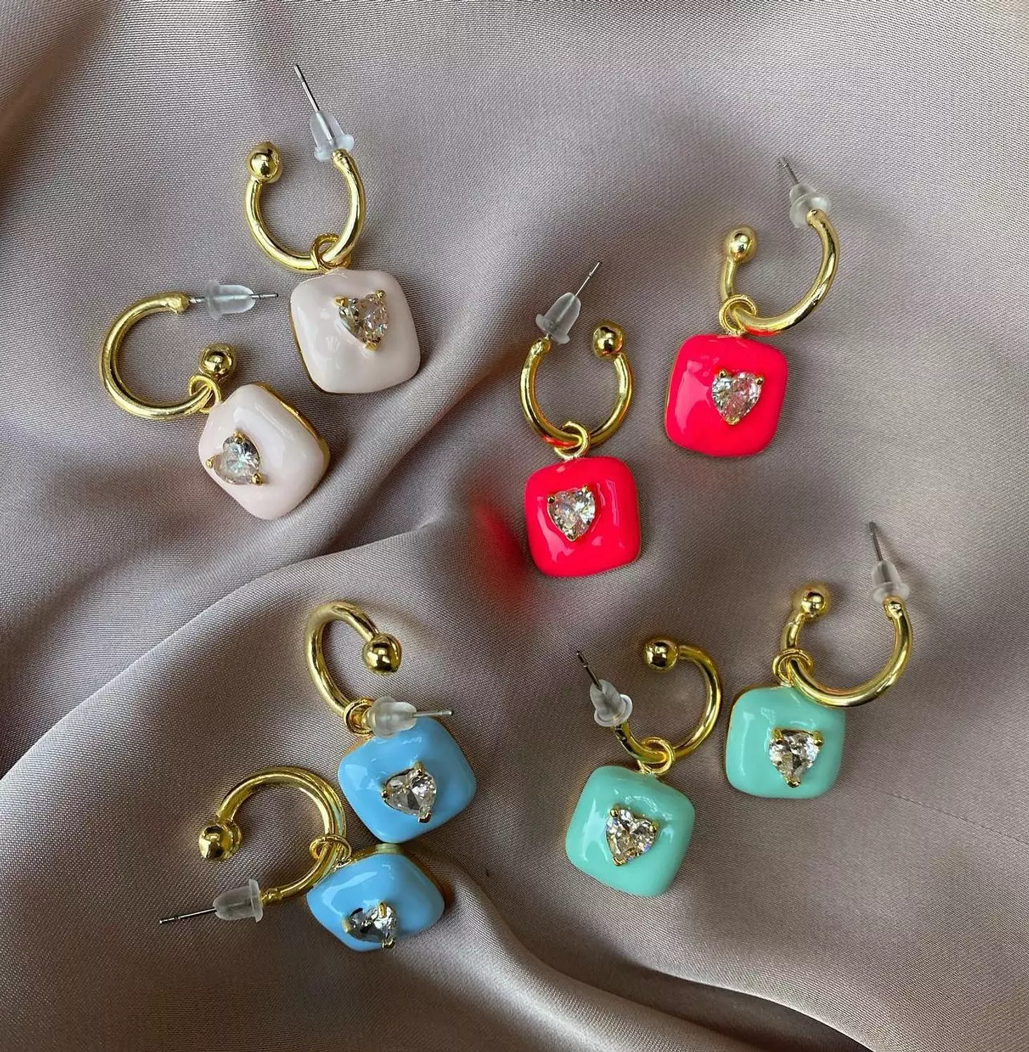 Colourful heart earrings  image