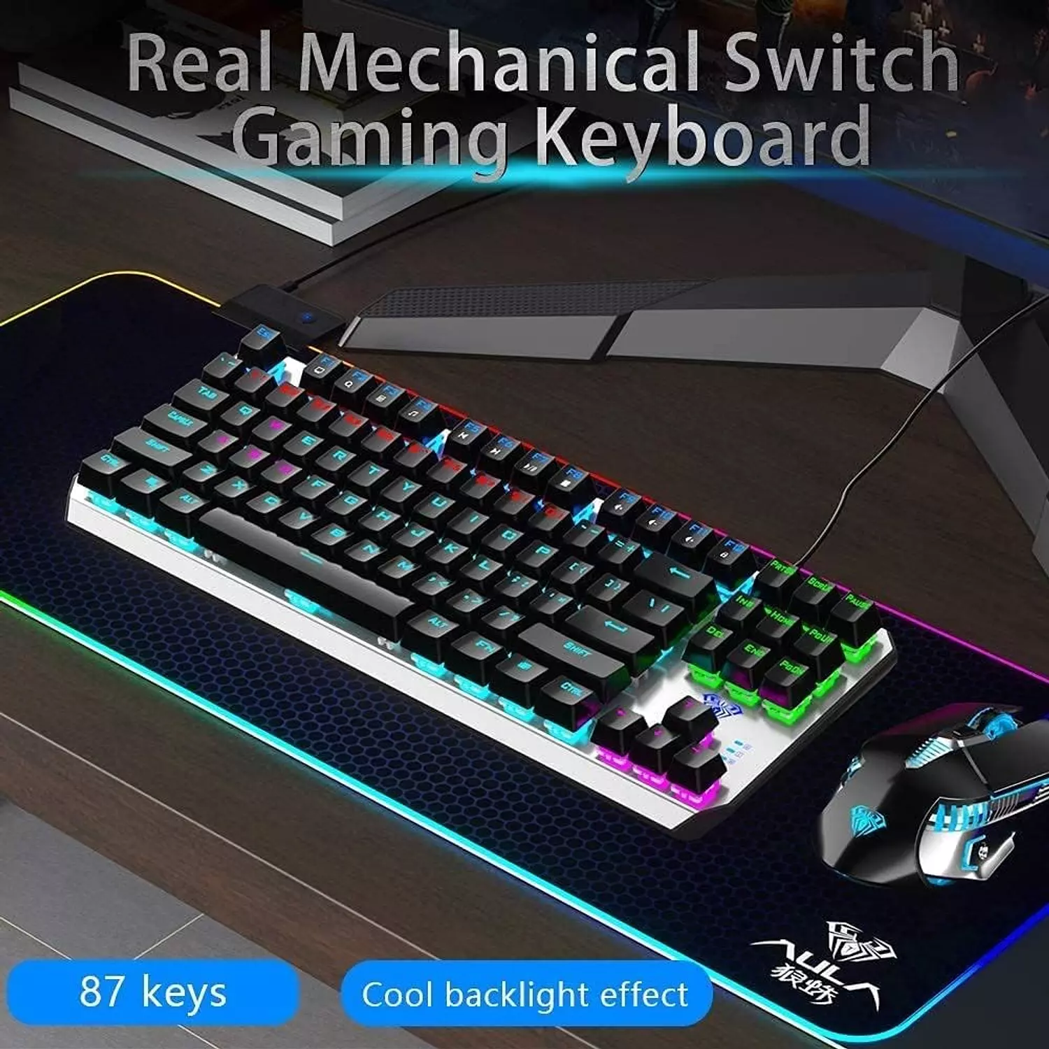 AULA Wind F3087 Mechanical Gaming Keyboard, 87 Keys, Stunning  Backlight, USB Connection, Compact Design 4