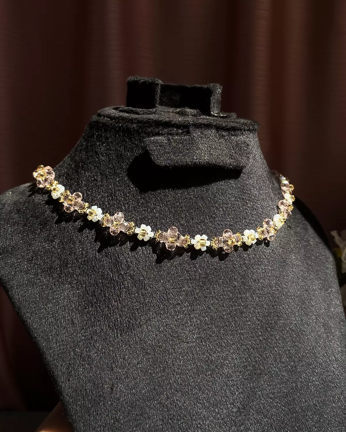 Rose Crystal with white flowers necklace. image