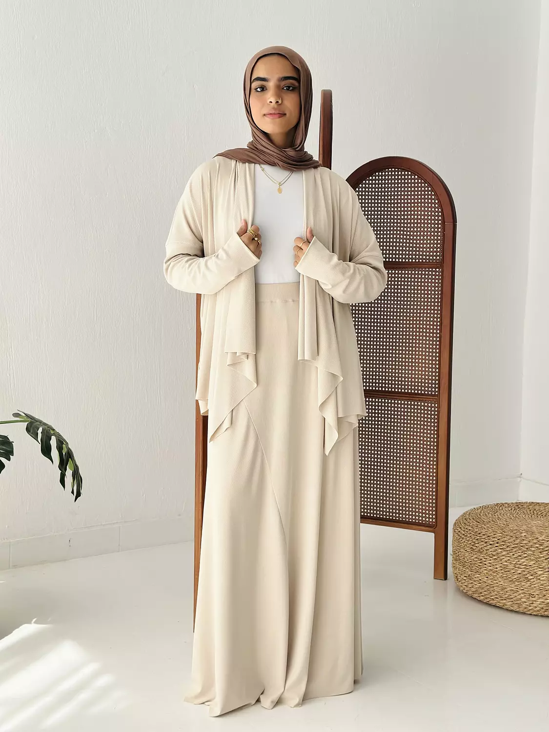 Elegance In Motion Skirt Set In Beige image