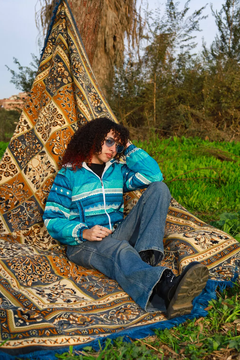 Hooded Cropped Ethnic Patterned Bomber Jacket 3