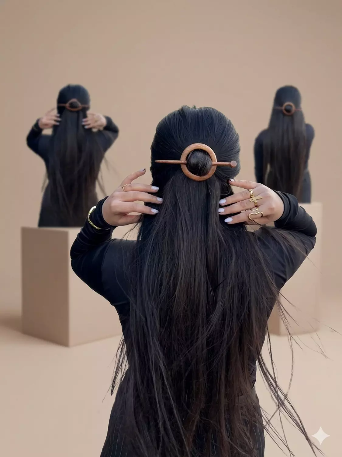 Round Wooden Hair Barrette hover image