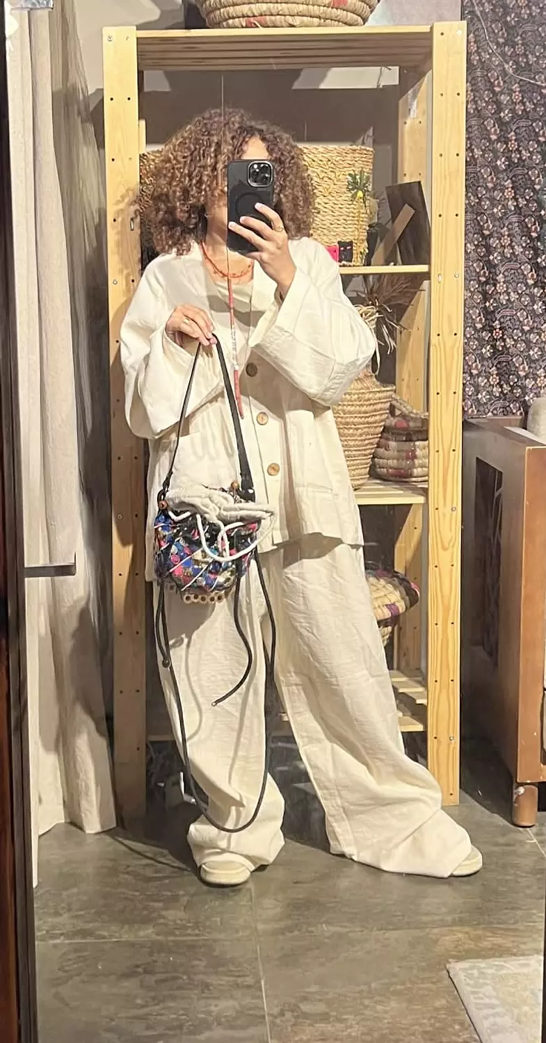 Boho linen free size off white suit 3