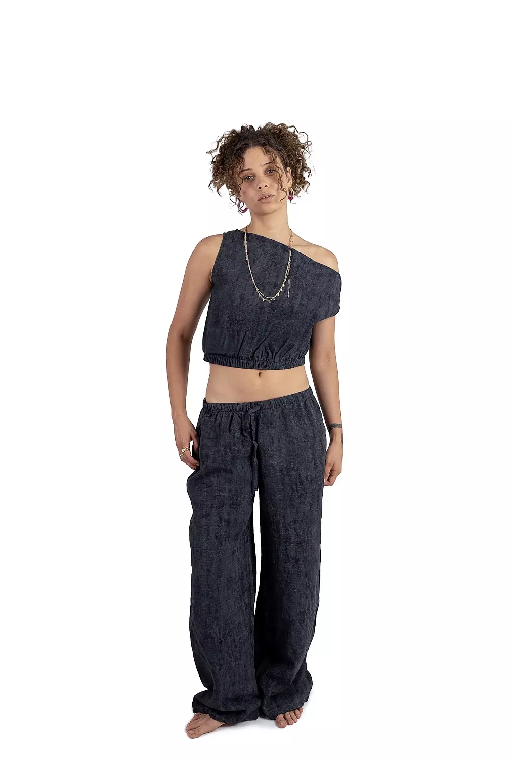 Charcoal Blue Off-shoulder set    image