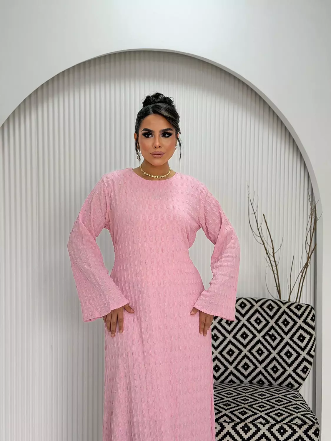 Allure Textured Dress In Blush Pink 🎀 hover image