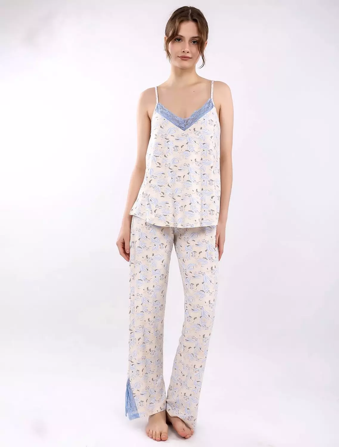 V101 Palms Full-length pants pajama set 1