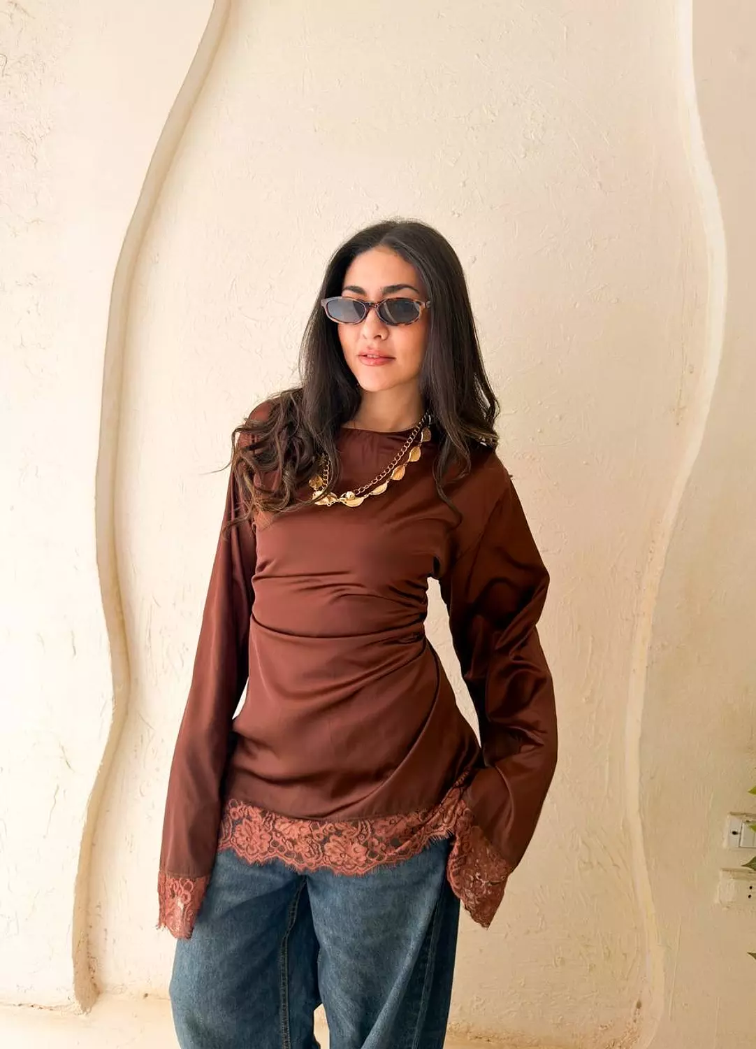 Lace-trim satin blouse 4