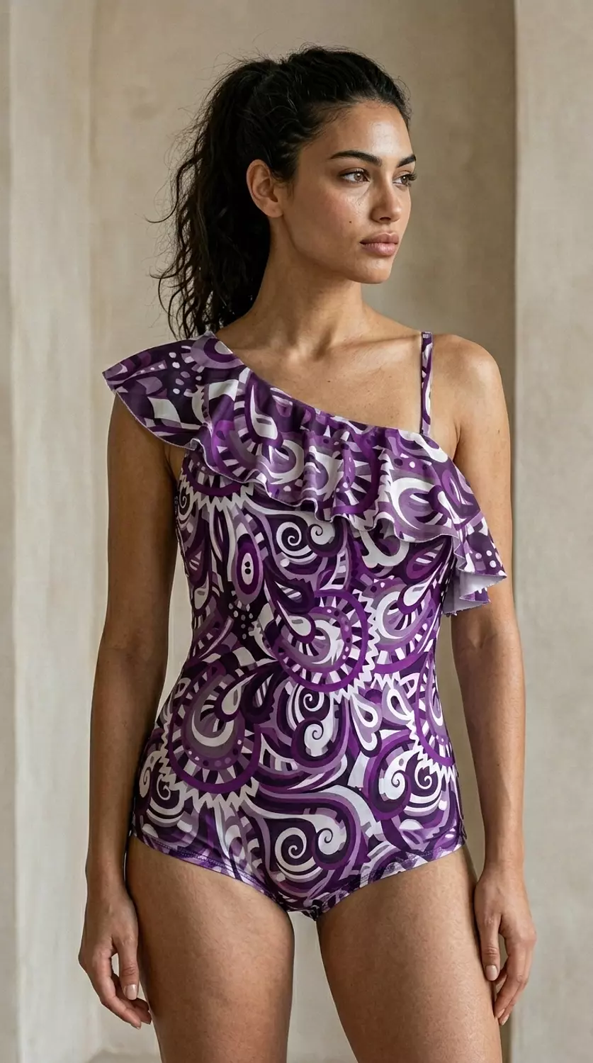 Ruffled Neckline swimsuit 4