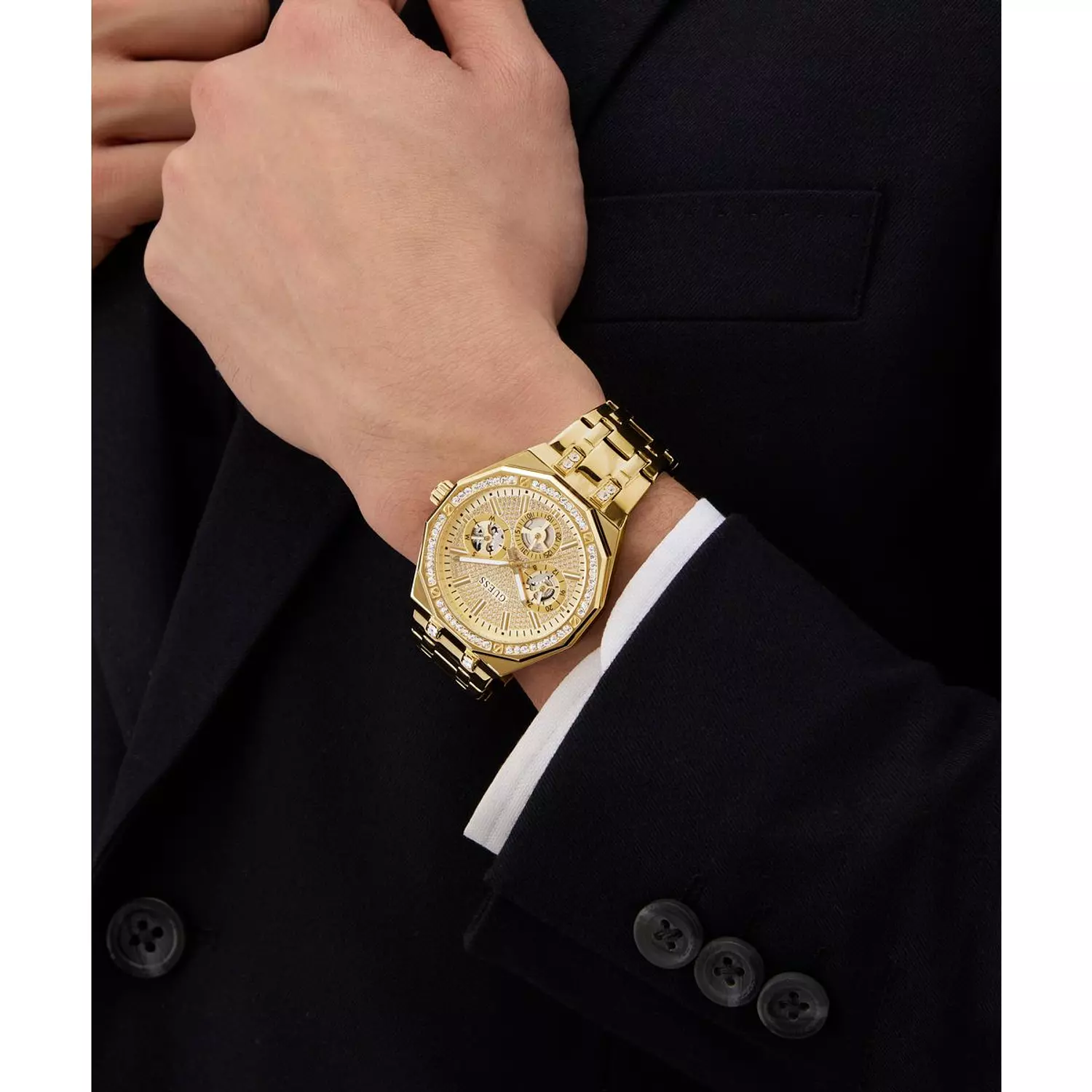 GUESS Mens Gold Tone Multi-function Watch Gold Tone Stainless Steel Bracelet GW0960G2 11