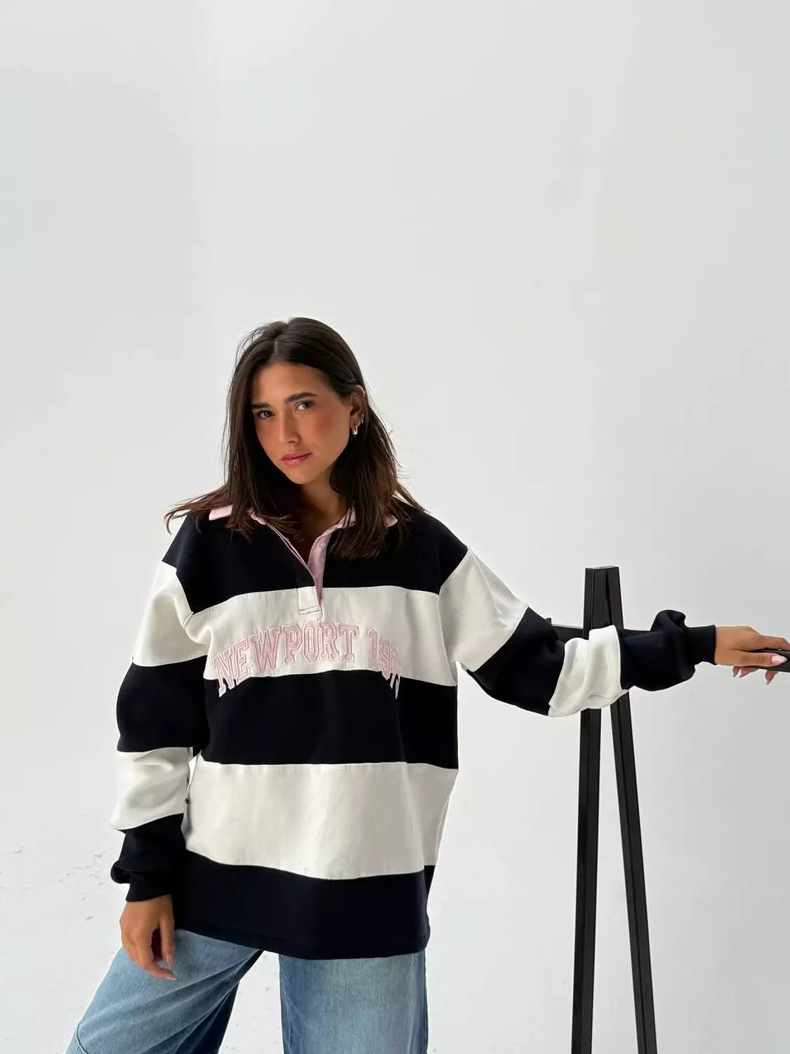 Striped poplin collar hoodie 3