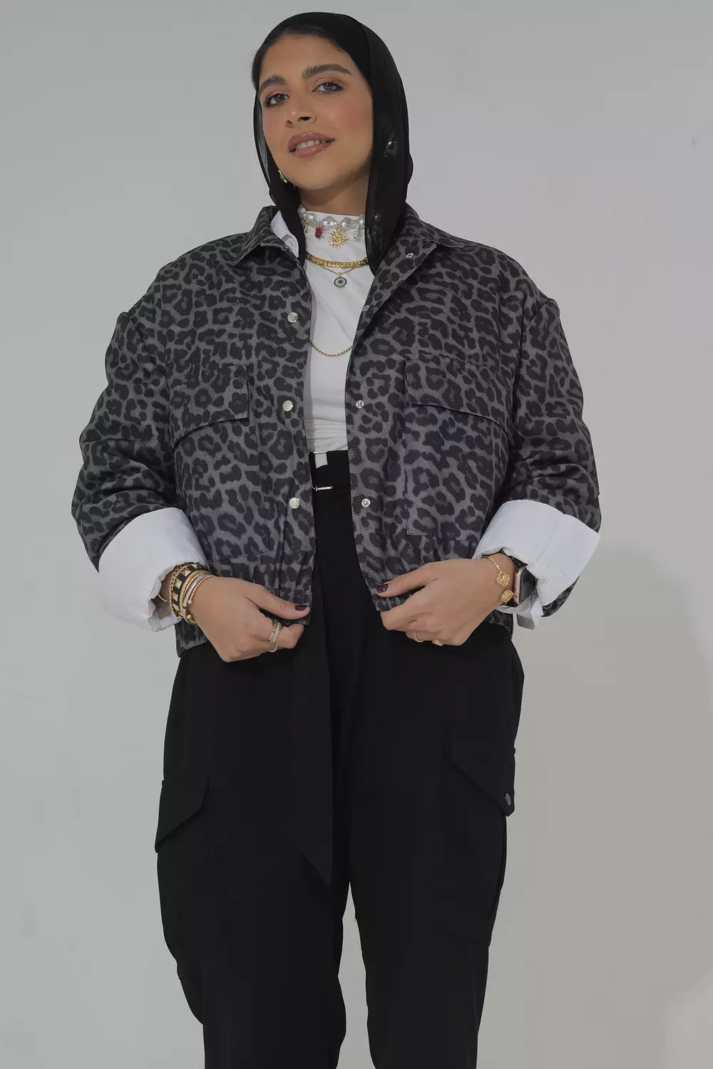 Olive Leopard Bomber Jacket image