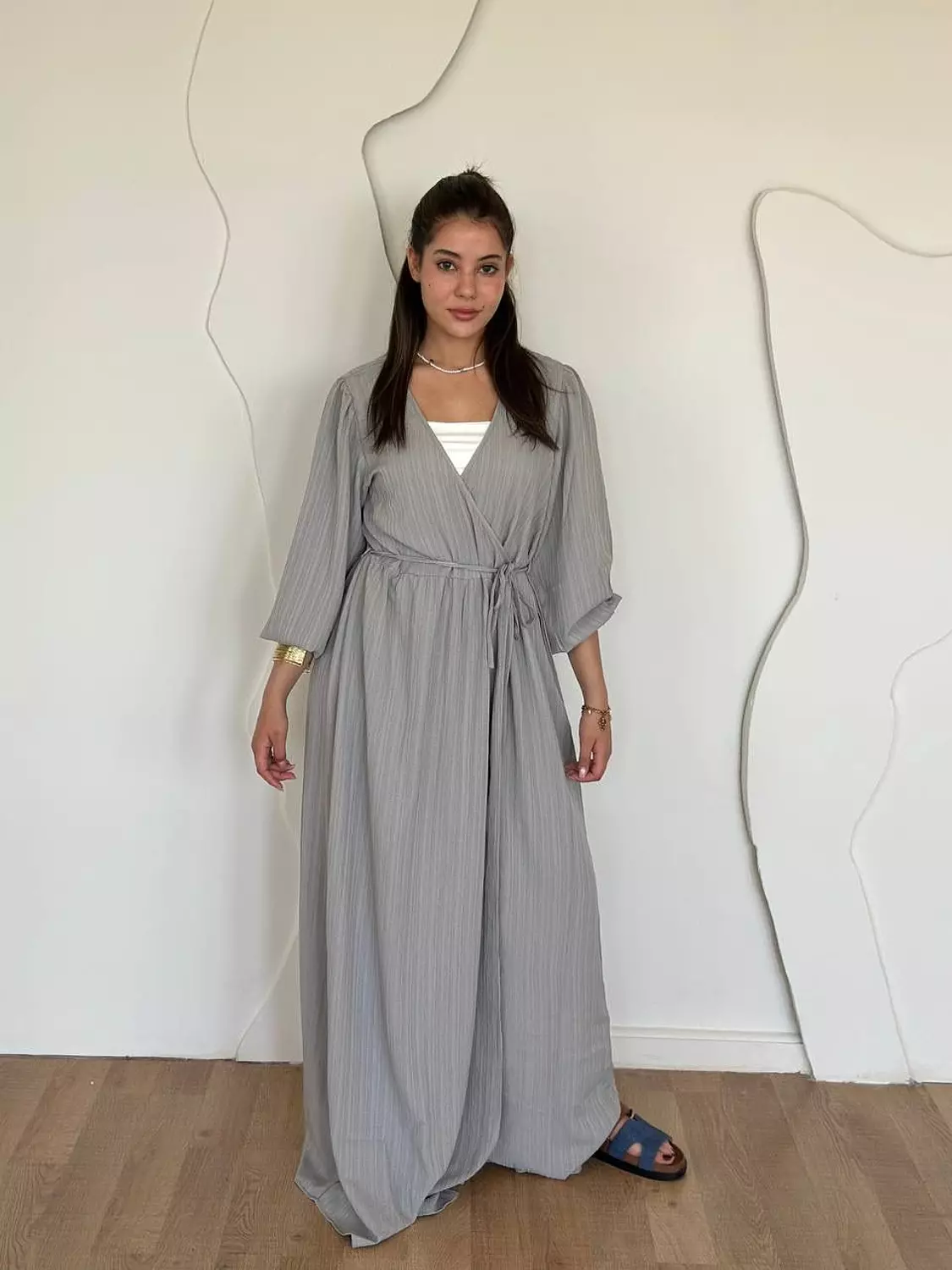 Crinkled Wrap Maxi Dress with Front Slit 15