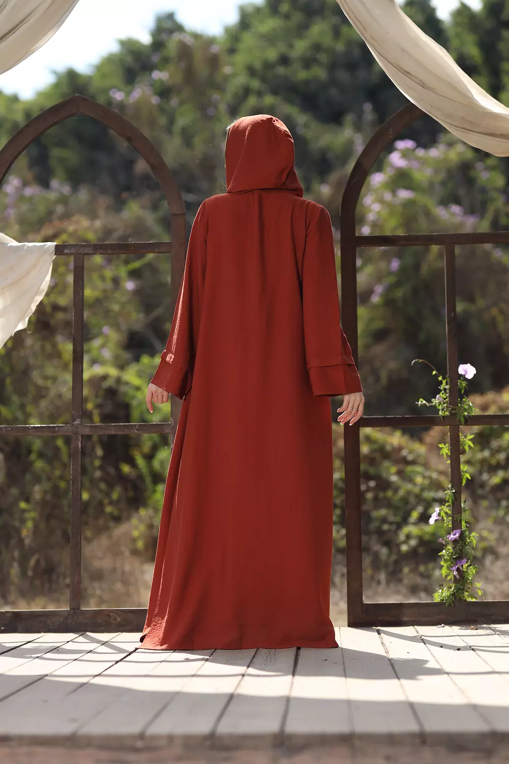 Hooded Linen Cardigan - Dark Orange 2